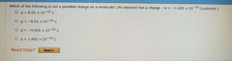 Solved Which of the following is not a possible charge on a | Chegg.com