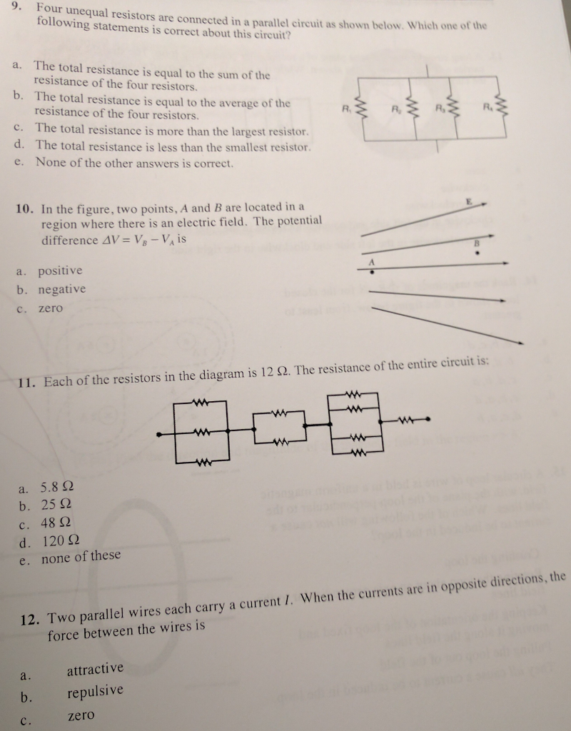Solved Four unequal resistors are connected in a parallel