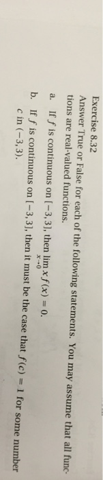 Solved Exercise 8.32 Answer True or False for each of the | Chegg.com