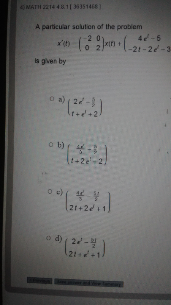Solved 4) MATH 2214 4.8.1 1 36351468 ] A particular solution | Chegg.com