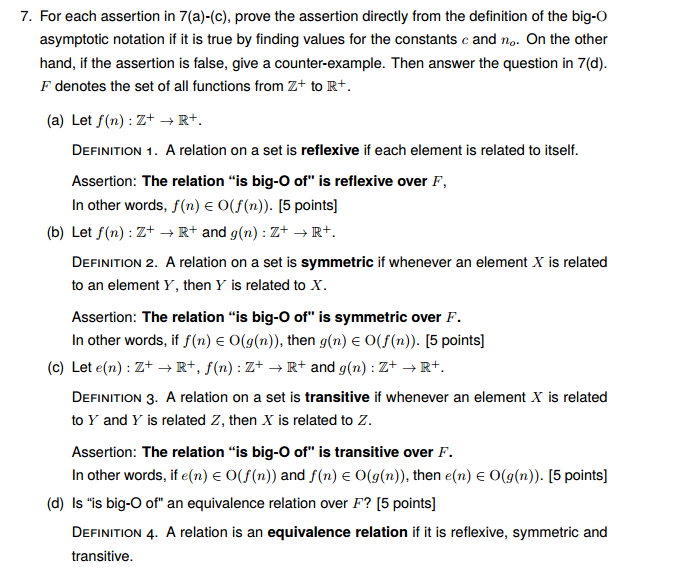 Solved For each assertion in 7(a)-(c), prove the assertion | Chegg.com