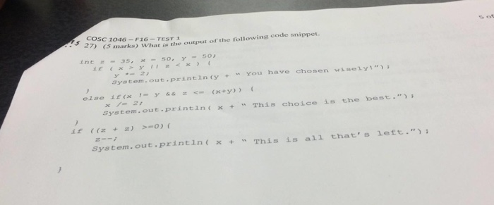 Solved What is the output of the following code snippet. | Chegg.com