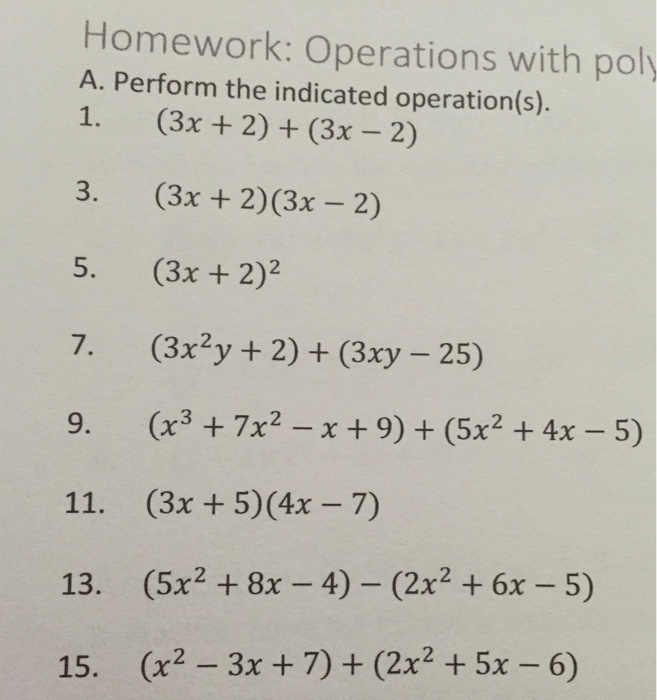 algebra 2 assignment perform the indicated operation