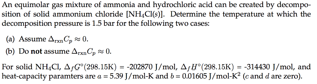 An equimolar gas mixture of ammonia and hydrochloric | Chegg.com