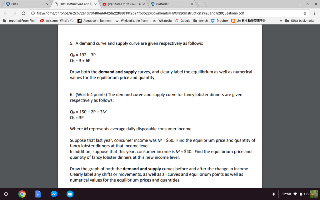 Solved A demand curve and supply curve are given | Chegg.com