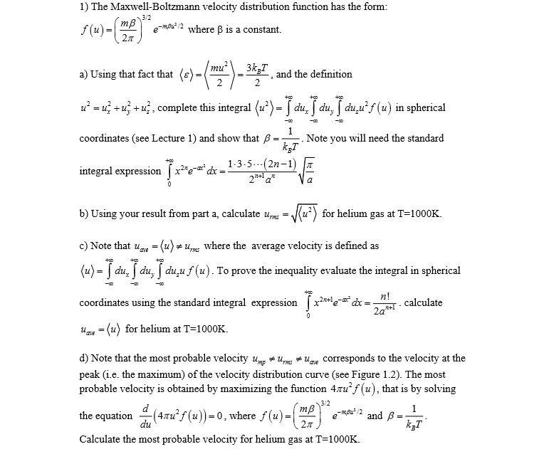 Solved The Maxwell-Boltzmann velocity distribution function | Chegg.com