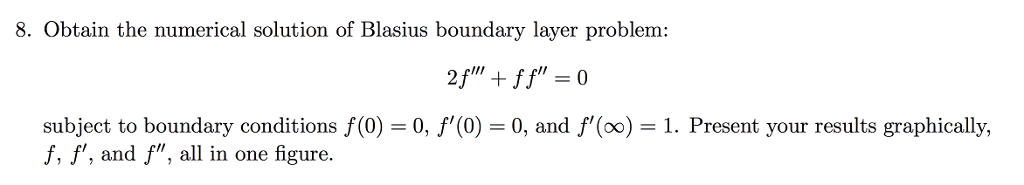 Obtain the numerical solution of Blasius boundary | Chegg.com