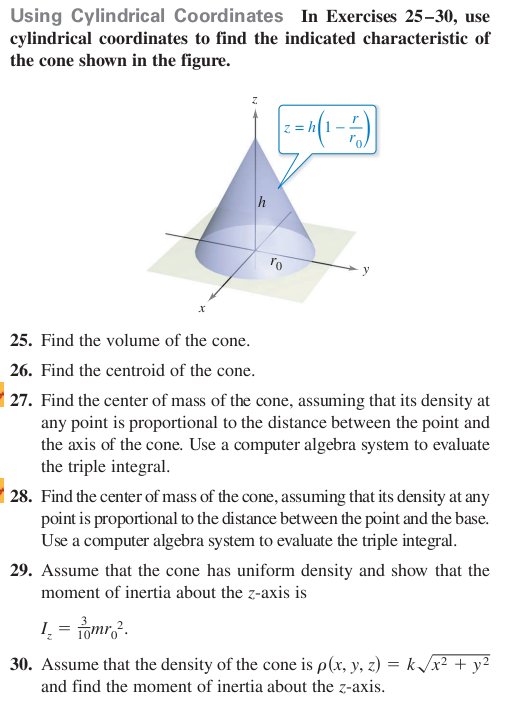 Solved Using Cylindrical Coordinates In Exercises 25-30, Use | Chegg.com