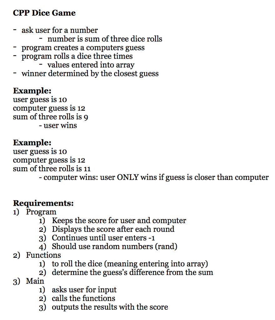 Solved CPP Dice Game ask User for a number number is sum of | Chegg.com