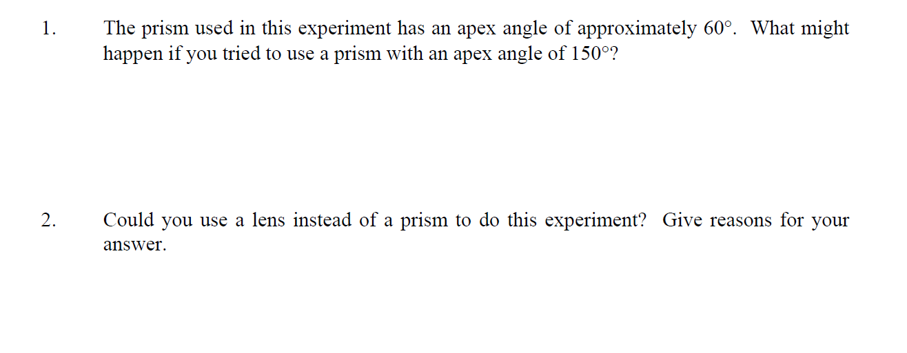 angle of prism experiment readings