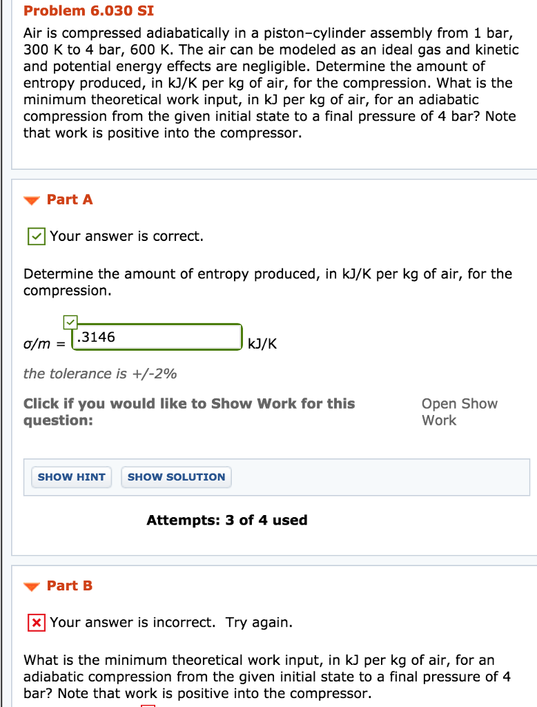 Solved Problem 6.030 SI Air is compressed adiabatically in a