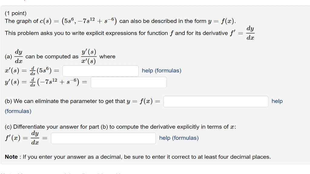 Solved The graph of c(s) = (5s^6, -7s^12 + s^-6) can also be | Chegg.com