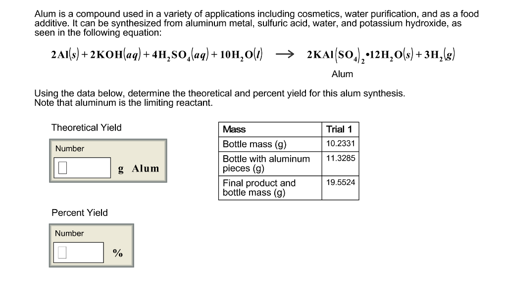 Solved Alum is a compound used in a variety of applications