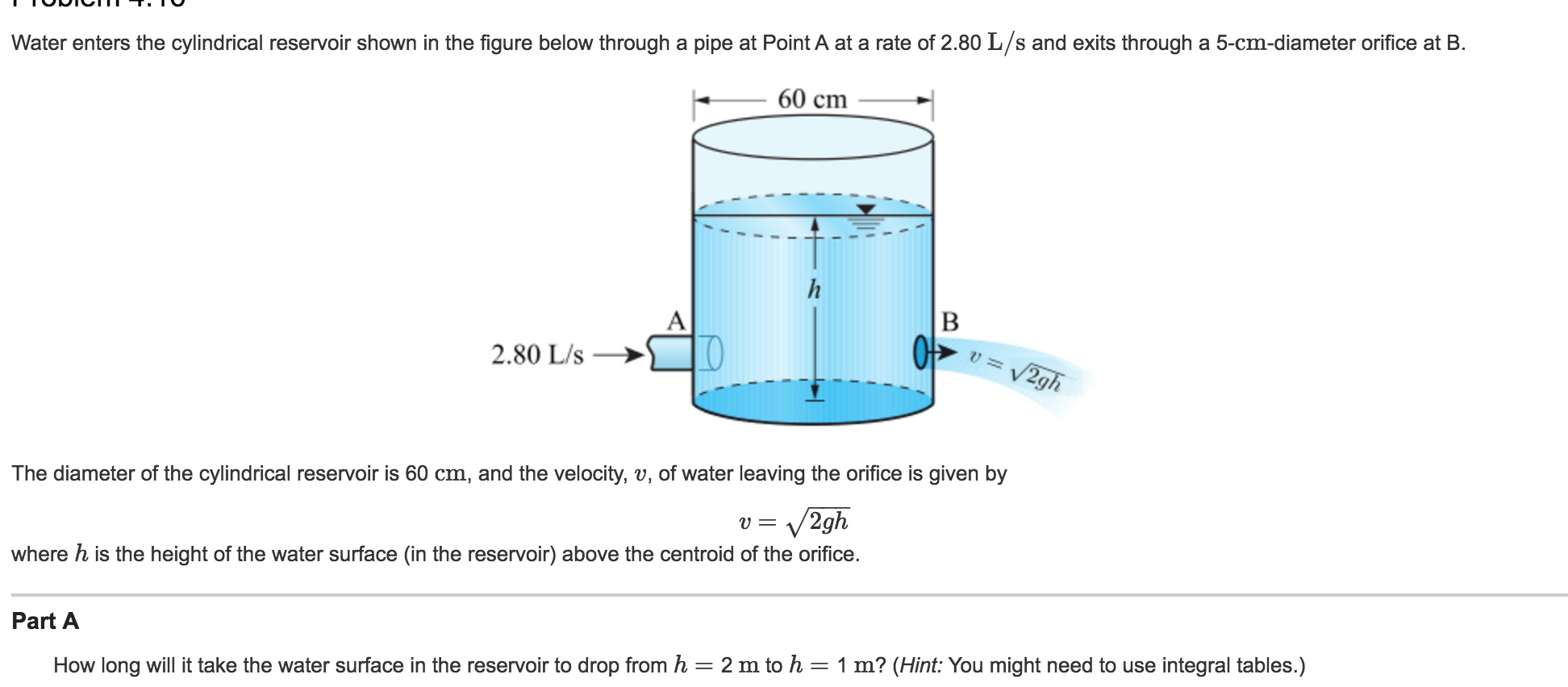 Solved Water Enters The Cylindrical Reservoir Shown In The