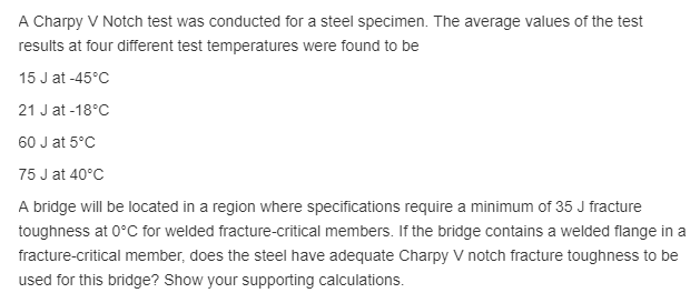 Notch Test Solved A Charpy V Notch test was conducted for a steel | Chegg.com