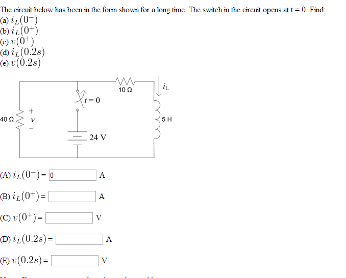 Solved The circuit below has been in the form shown for a | Chegg.com