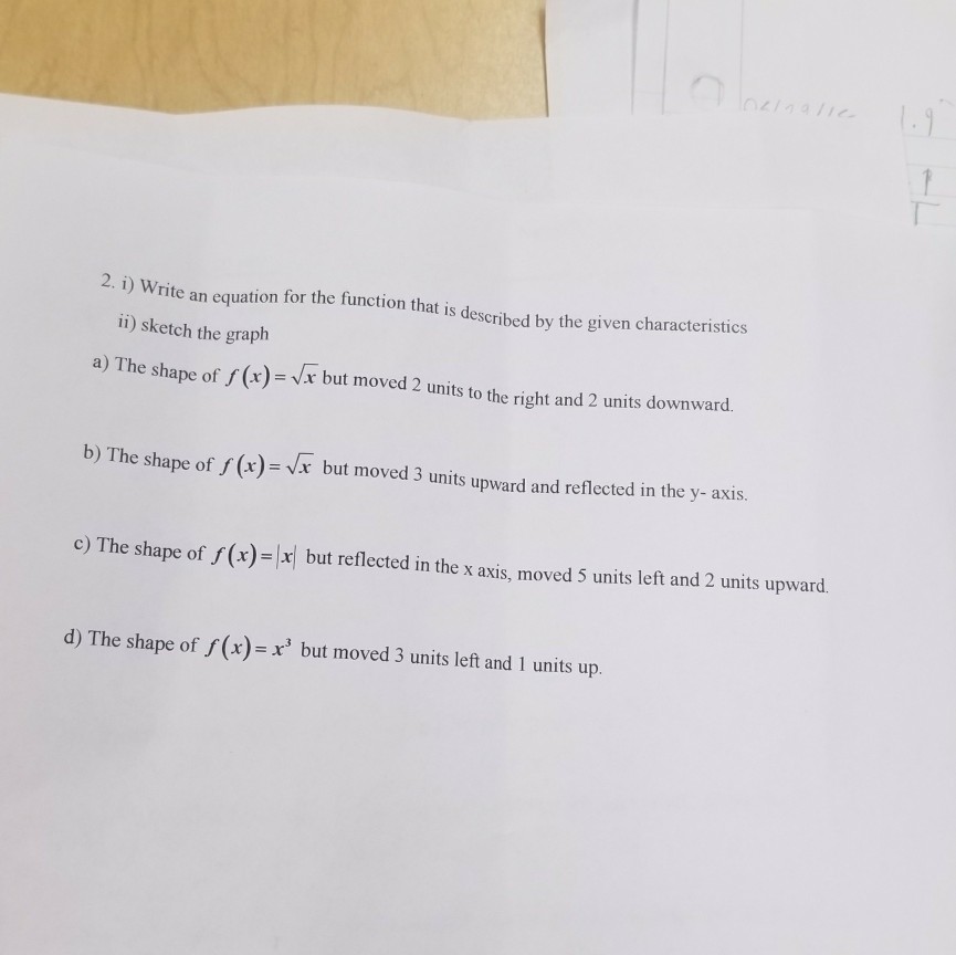 Solved 2. i) Write an equation for the function that is | Chegg.com