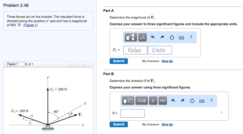Solved Three forces act on the bracket. The resultant force | Chegg.com