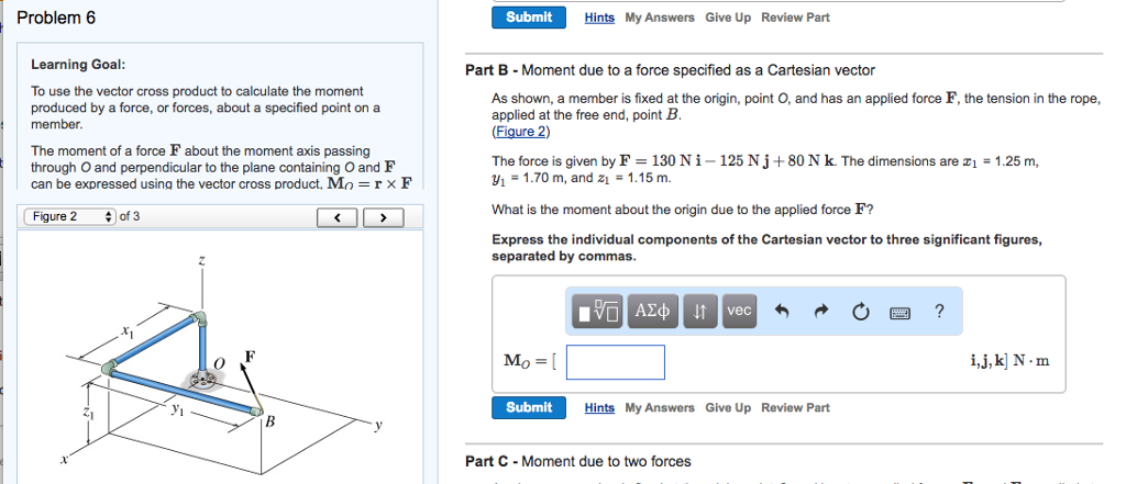 Solved As shown, a member is fixed at the origin, point O, | Chegg.com