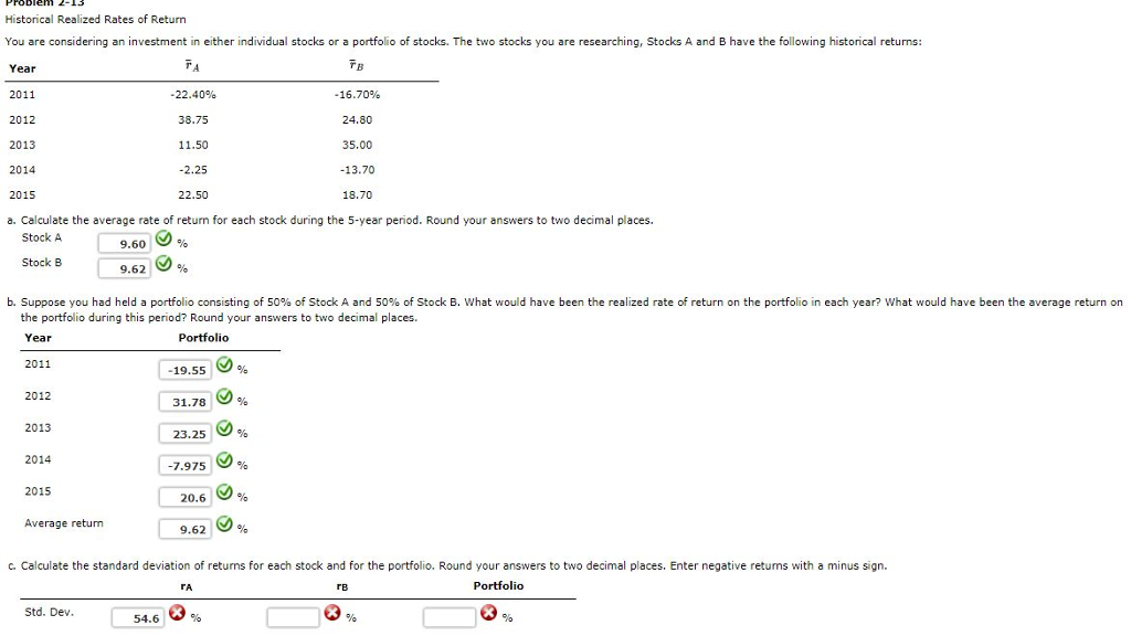 Solved Historical Realized Rates of Return You are