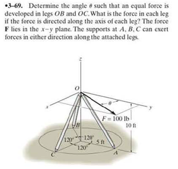 Solved 3-69. Determine the angle θ such that an equal force | Chegg.com