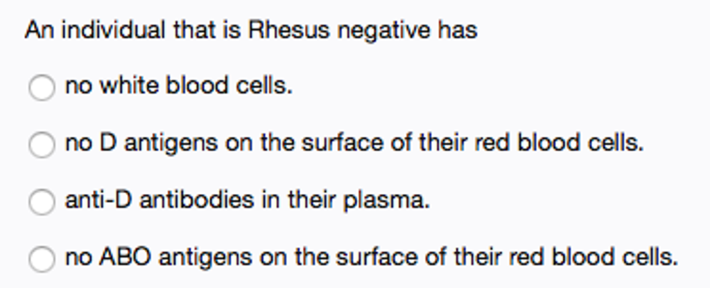 Solved An individual that is Rhesus negative has no white | Chegg.com