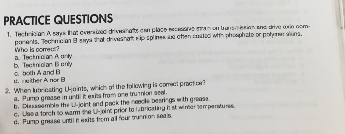 Solved PRACTICE QUESTIONS 1. Technician A Says That | Chegg.com