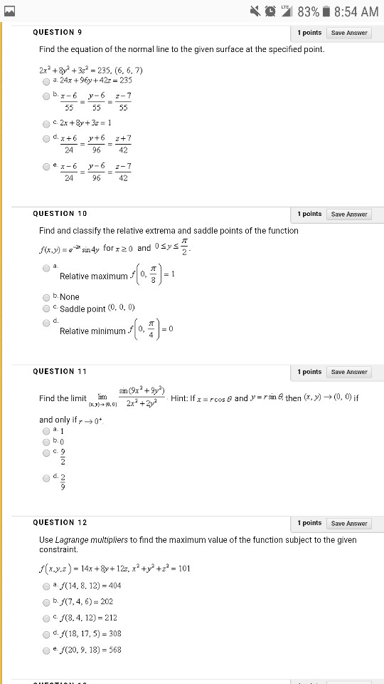 Solved 83% 8:54 AM QUESTION 9 1 points Save Answer Find the | Chegg.com