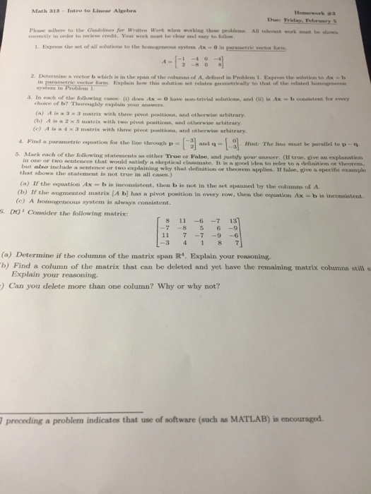 Solved Intro to Linear Algebra Dues Friday, February Please | Chegg.com