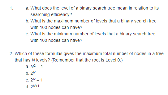 Solved 1. a. What does the level of a binary search tree | Chegg.com