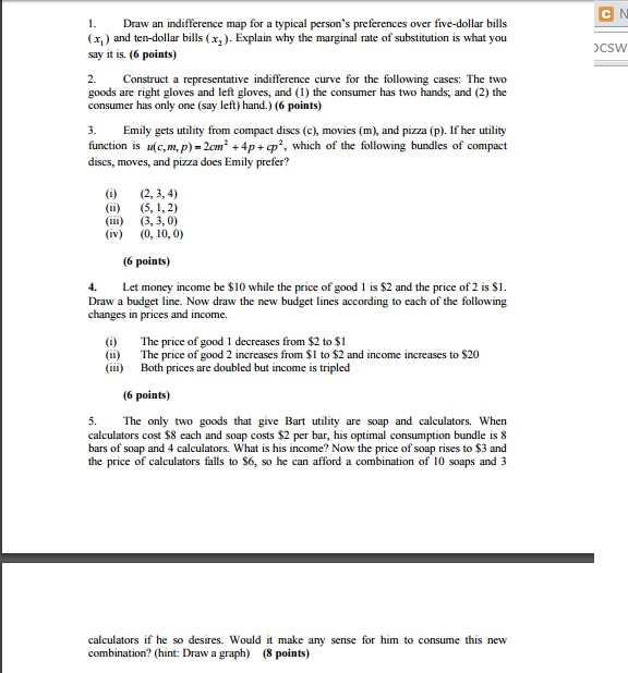 Solved Draw an indifference map for a typical person's | Chegg.com