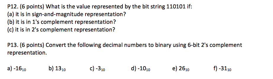 What is the value represented by the bit string | Chegg.com