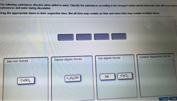 Solved The following substances dissolve when added to | Chegg.com