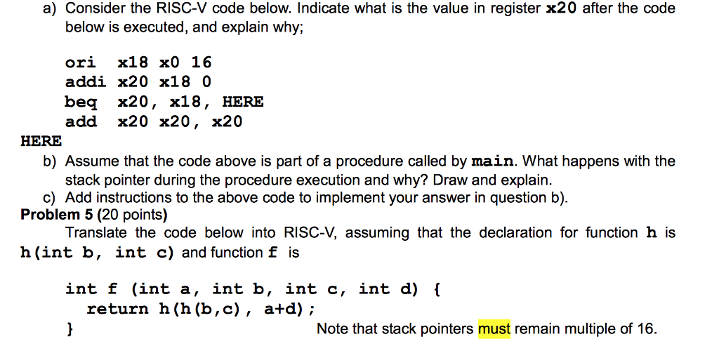 Solved a) Consider the RISC-V code below. Indicate what is | Chegg.com