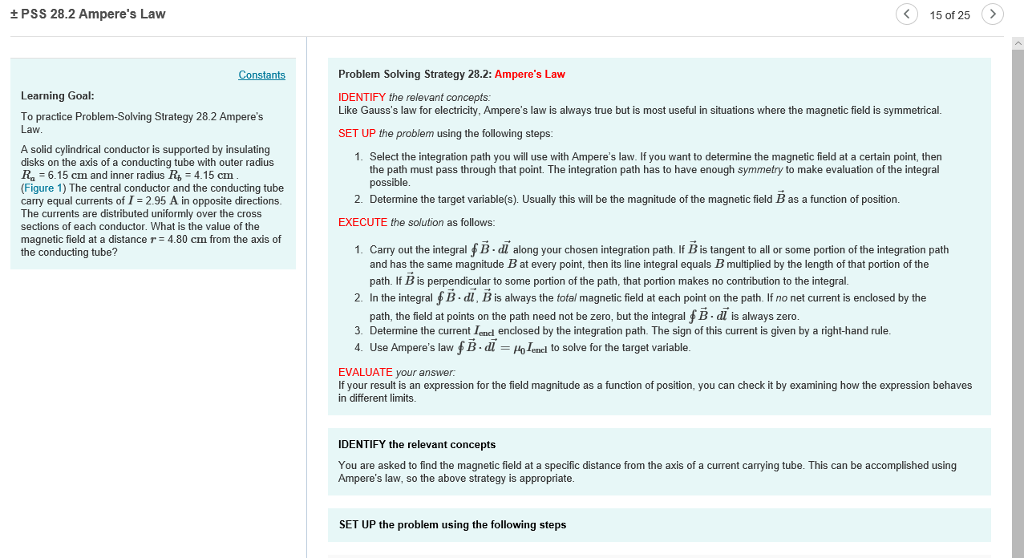 Solved t PSS 28.2 Ampere's Law 15 of 25 Constants Problem | Chegg.com