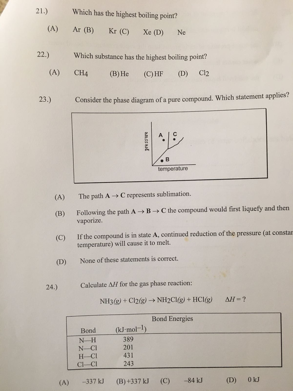Solved Which has the highest boiling point? Ar Kr Xe Ne