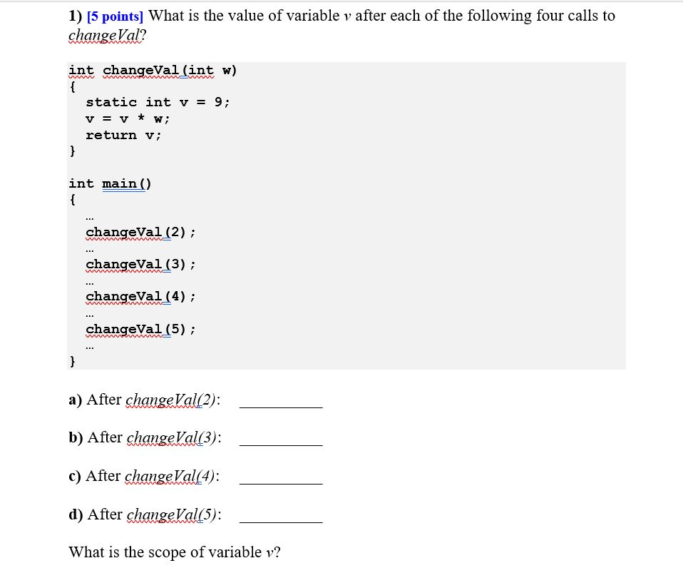 Solved 1) [5 points] What is the value of variable v after | Chegg.com