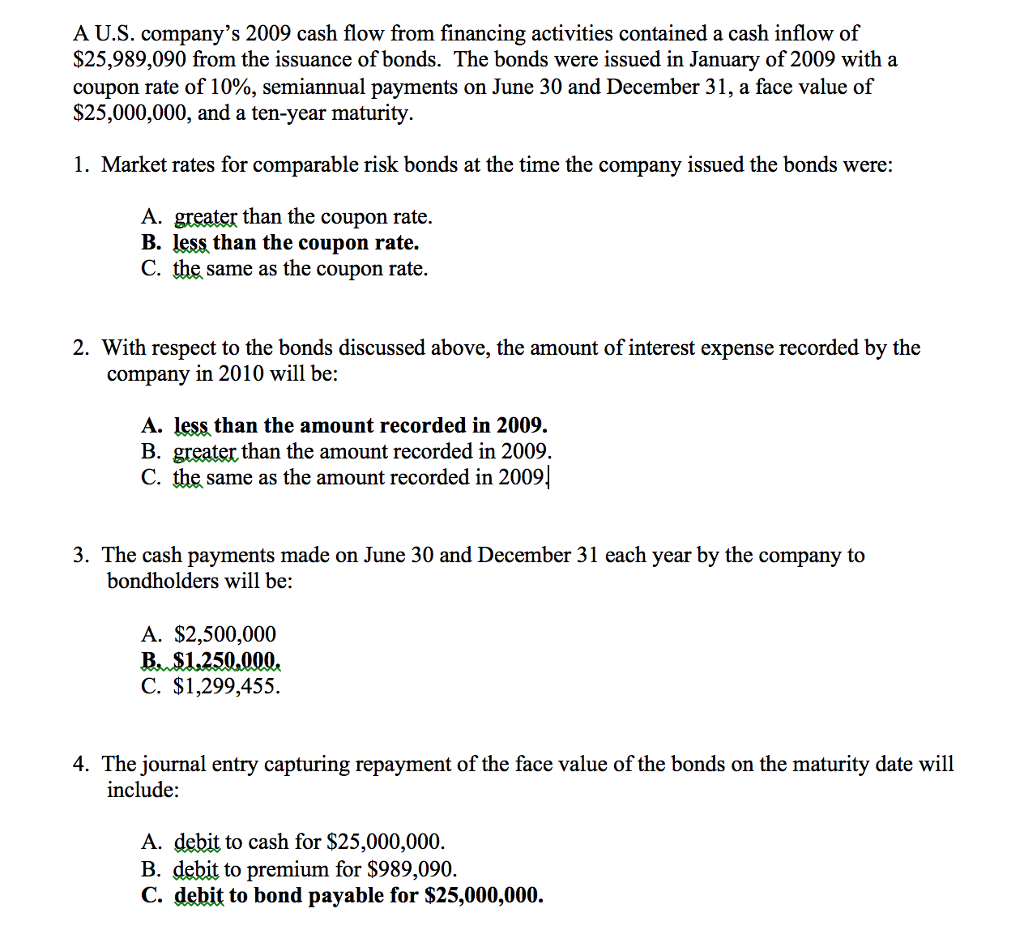 Solved A U.S. company's 2009 cash flow from financing | Chegg.com