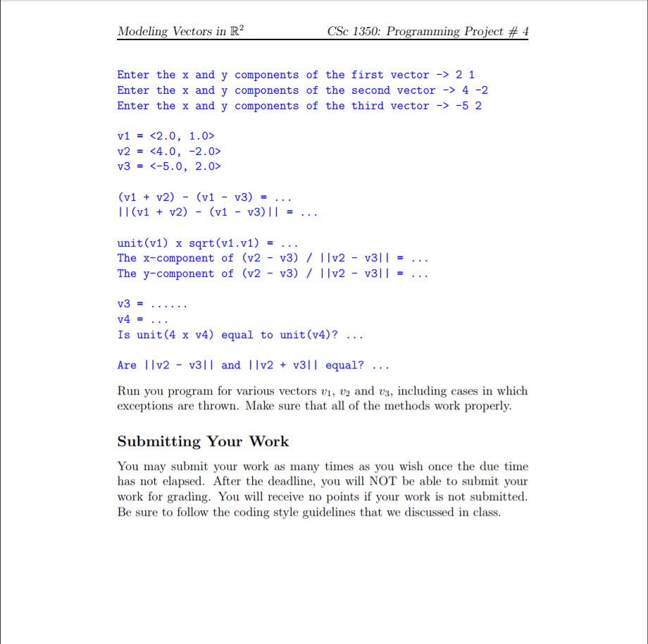 Solved Implementing a 2-D Vector Class Out: 11/6 Due: 11/17 | Chegg.com