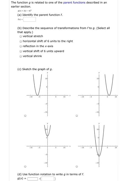 Solved The function g is related to one of the parent | Chegg.com