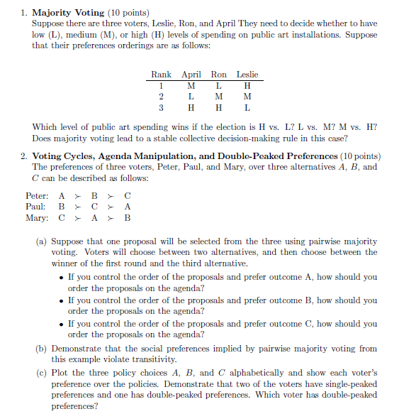 Solved Suppose There Are Three Voters, Leslie, Ron, And | Chegg.com