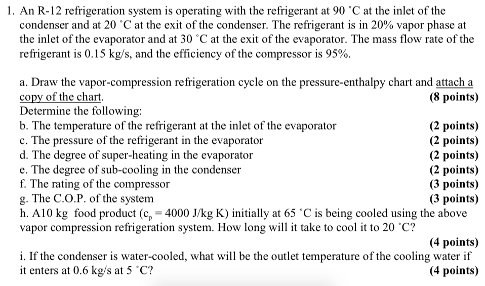 Solved 1. An R12 refrigeration system is operating with the