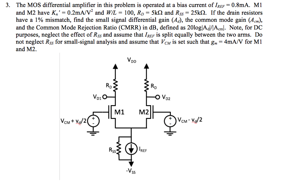 Solved The MOS differential amplifier in this problem is