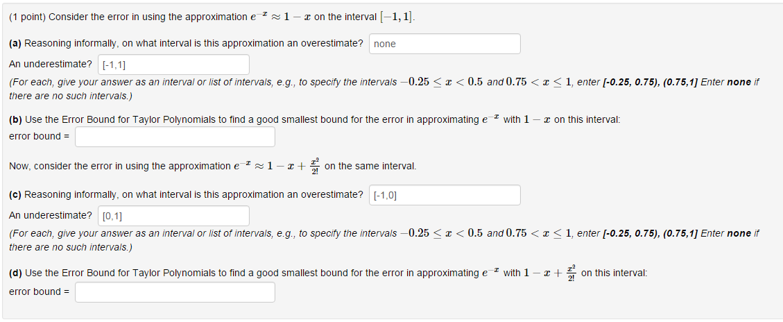 Solved (1 point) Consider the error in using the | Chegg.com