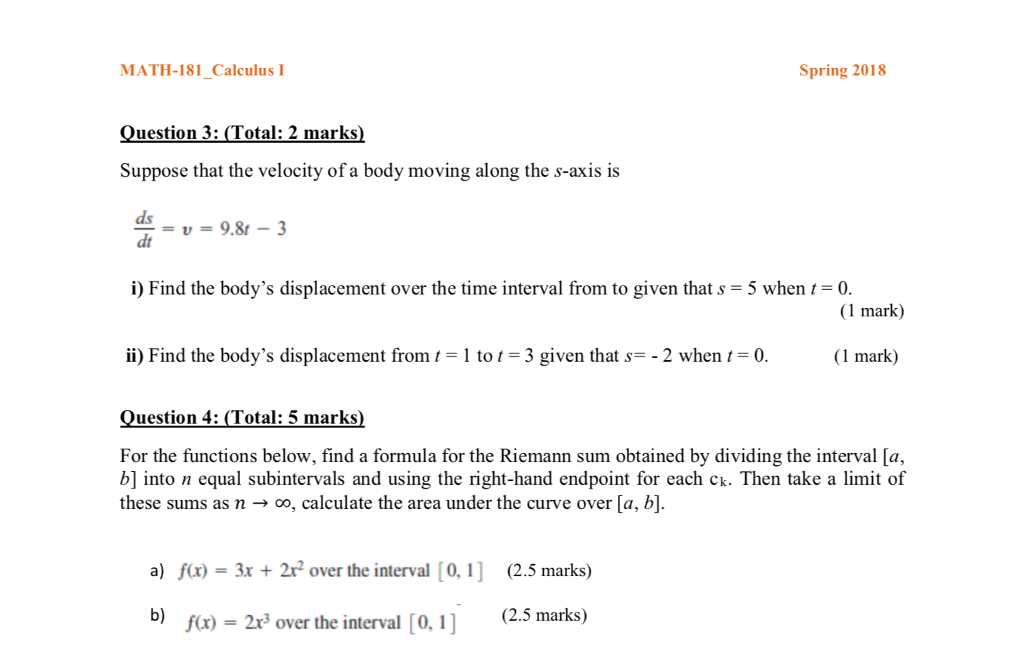 Solved MATH-181 CalculusI Spring 2018 Textbook: J. Hass, M. | Chegg.com