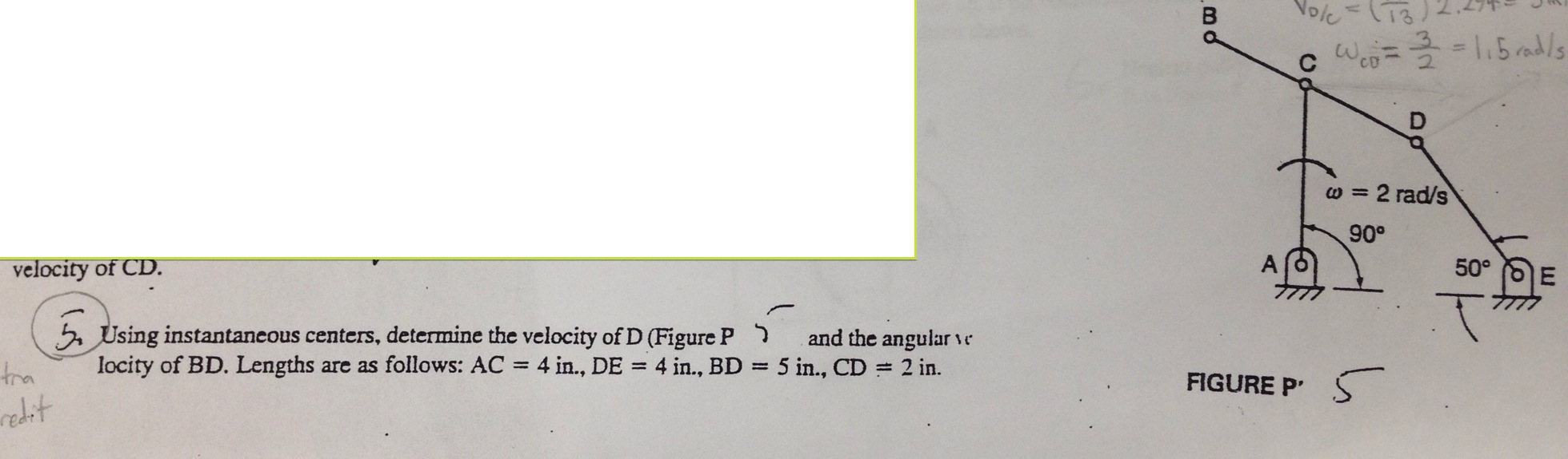 Velocity of CD. Using instantaneous centers,