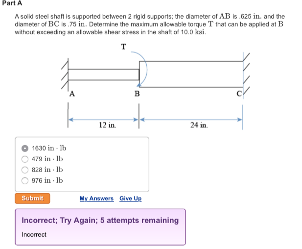 Solved Part A A solid steel shaft is supported between 2 | Chegg.com
