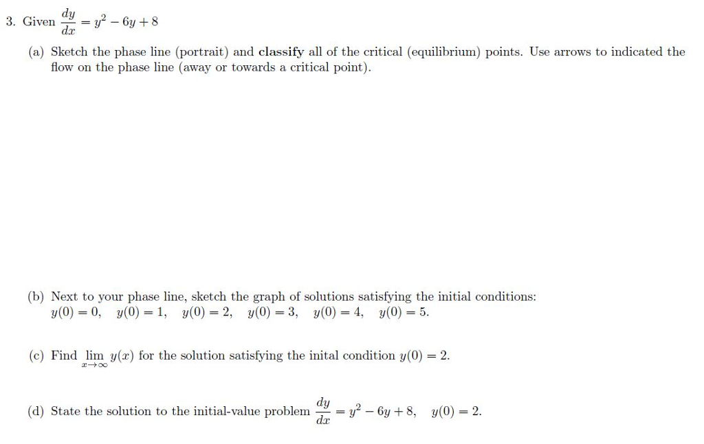 Solved Given dy/dx = y^2 - 6y + 8 (a) Sketch the phase line | Chegg.com