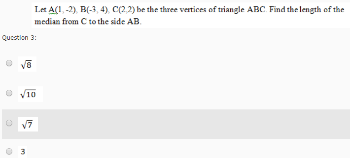 Solved Let A(1,-2), B(-3, 4), C(2,2) be the three vertices | Chegg.com