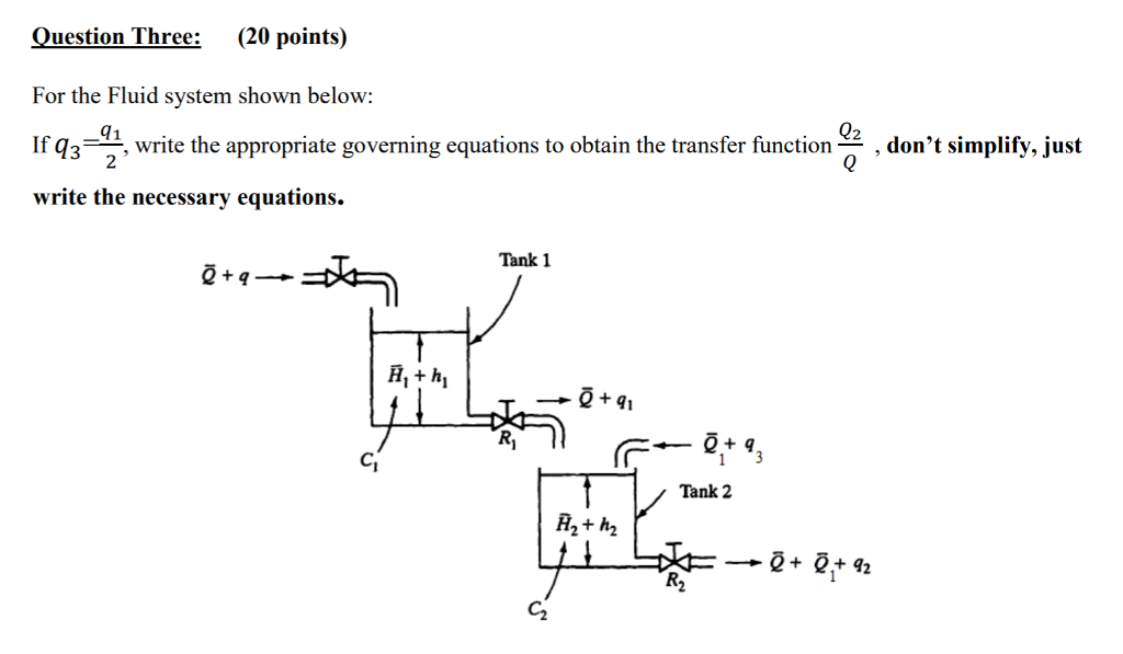 Solved Question Three: (20 points) For the Fluid system | Chegg.com